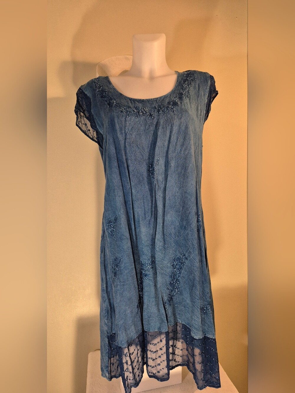 Pretty Blue Dress For Summer By Raya Sun Embroidered Tie Back Light Flowy Resort
